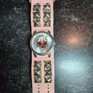 Edgy Pink Skull Watch with Studs